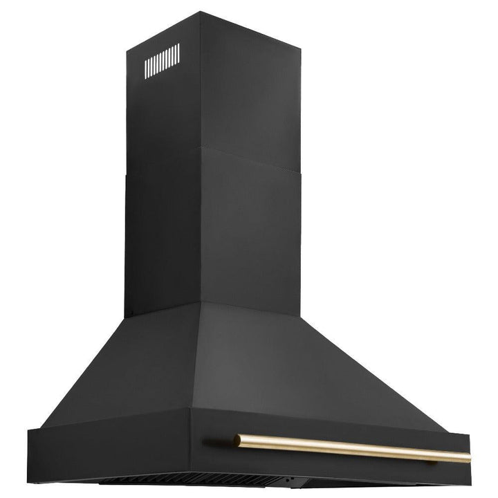 ZLINE Autograph Edition 36 in. Kitchen Package with Black Stainless Steel Dual Fuel Range, Range Hood, Dishwasher and Refrigerator with Polished Gold Accents (4AKPR-RABRHDWV36-G)
