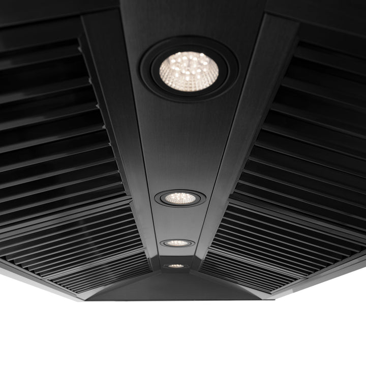 ZLINE 48" Black Stainless Steel Range Hood with Champagne Bronze Handle