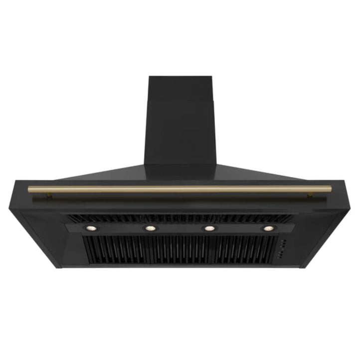 ZLINE Autograph Edition Black Stainless Steel Wall Mount Range Hood with Champagne Bronze Handle