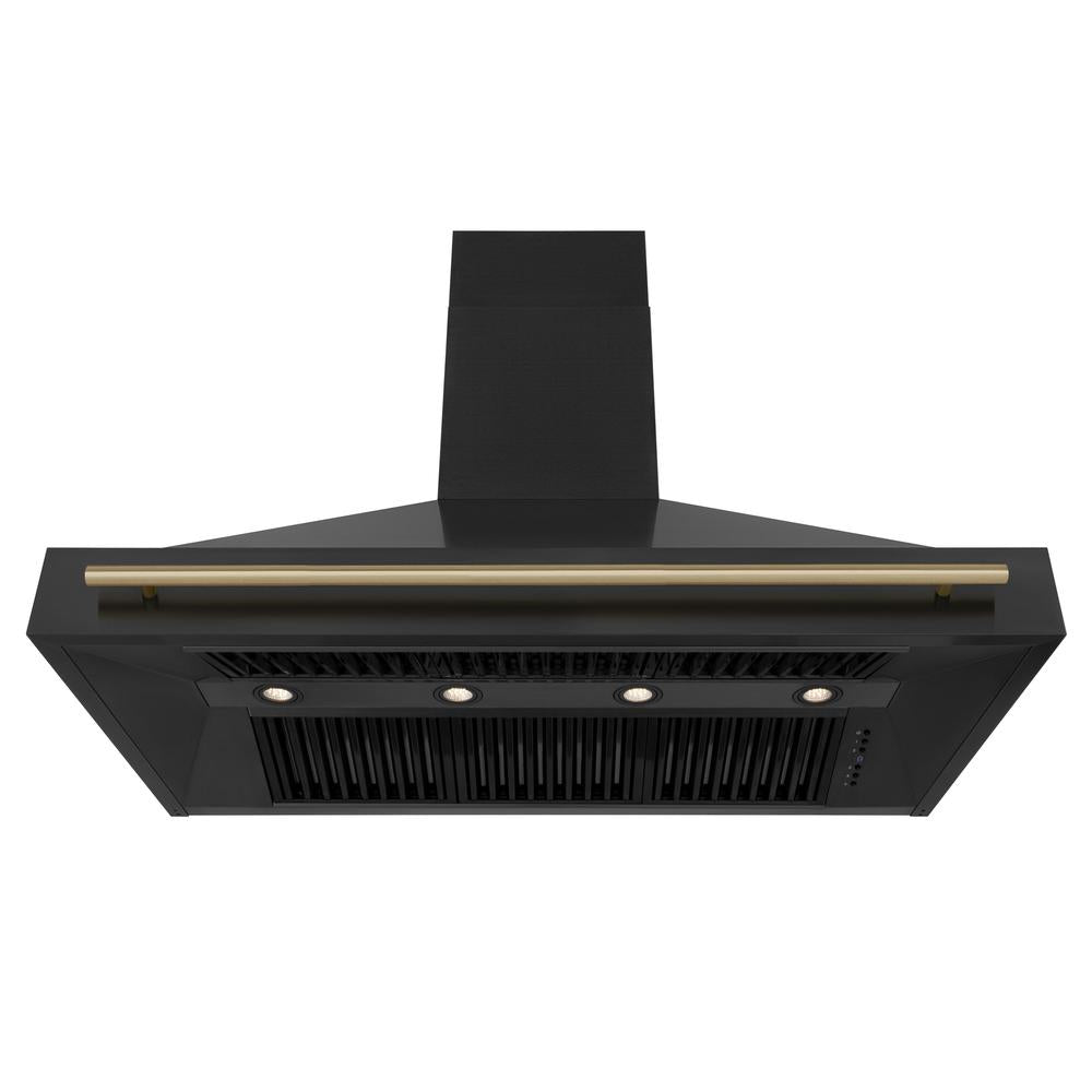 ZLINE Autograph Edition 48 in. Kitchen Package with Black Stainless Steel Dual Fuel Range, Range Hood and Dishwasher with Champagne Bronze Accents (3AKP-RABRHDWV48-CB)
