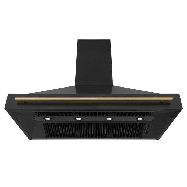 ZLINE Autograph Edition 48 in. Kitchen Package with Black Stainless Steel Dual Fuel Range, Range Hood and Dishwasher with Champagne Bronze Accents (3AKP-RABRHDWV48-CB)