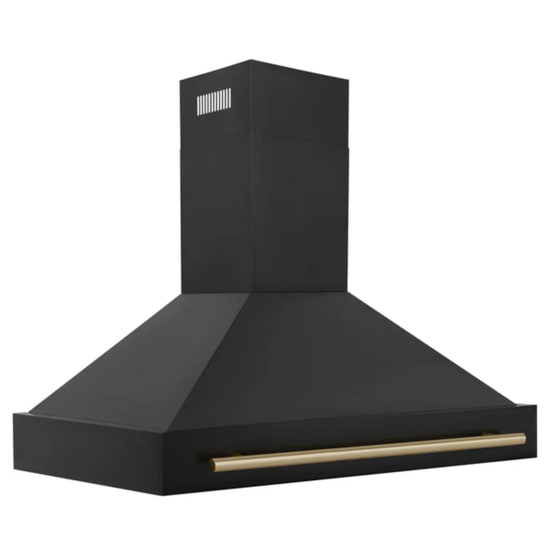 ZLINE Autograph Edition Black Stainless Steel Wall Mount Range Hood with Gold Handle