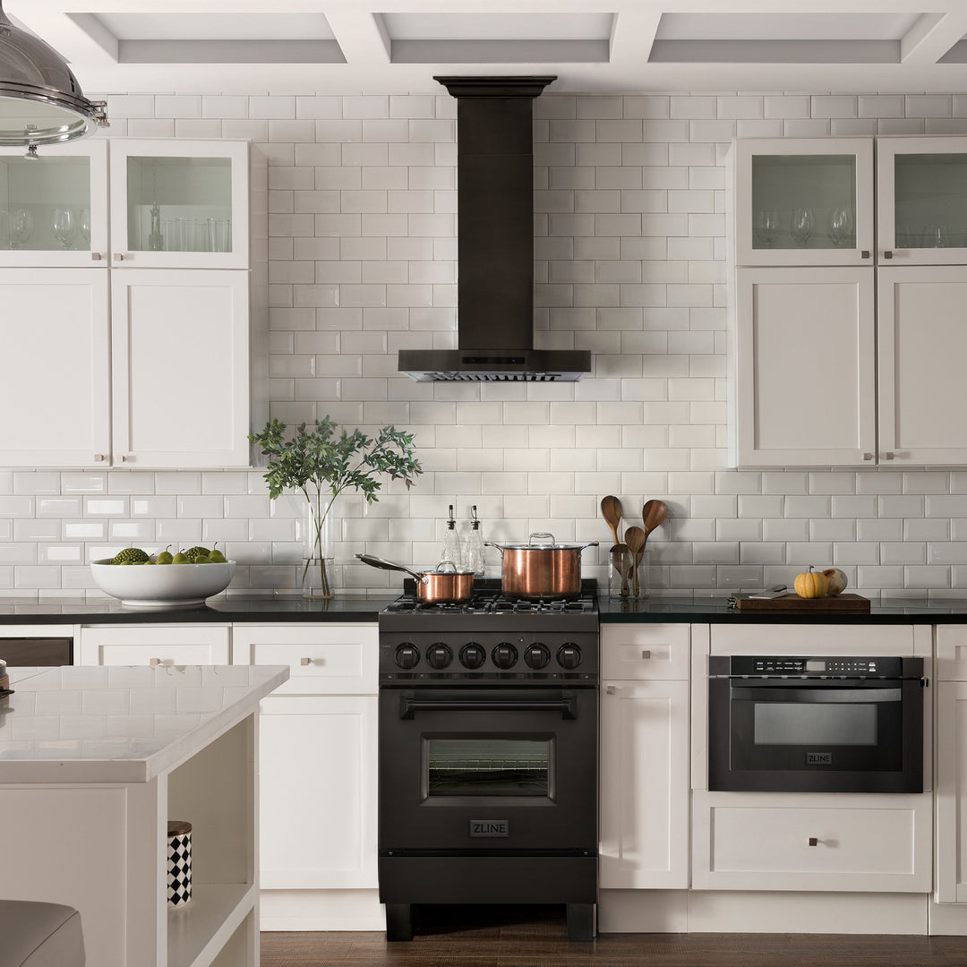 24" ZLINE CrownSound™Ducted Vent Wall Mount Range Hood in Black Stainless Steel with Built-in Bluetooth Speakers (BSKENCRN-BT-24)