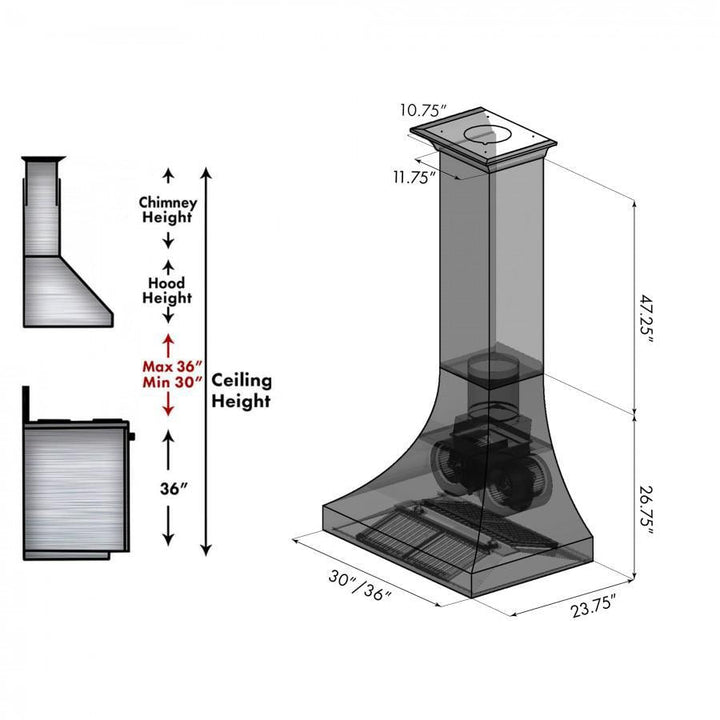 ZLINE 30 in. Designer Series DuraSnow® Stainless Finish Indoor Wall Range Hood, 8632S-30