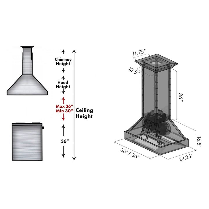 ZLINE 36” Designer Series Island in Stainless Steel W/ Snow- Finished