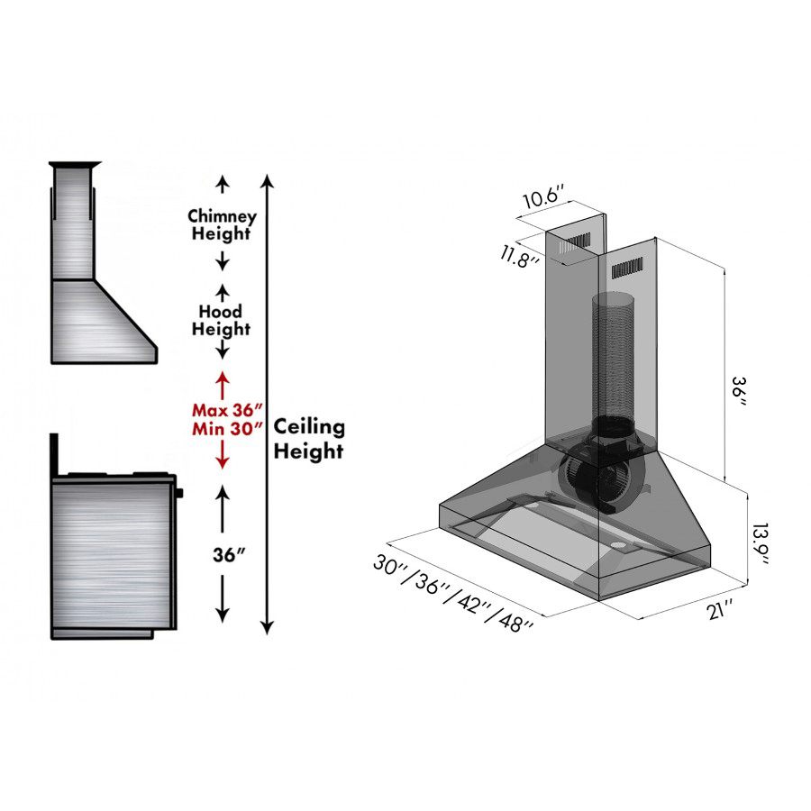 ZLINE 36” Designer Series Wall Mount Range Hood W/ 4-speed Motor