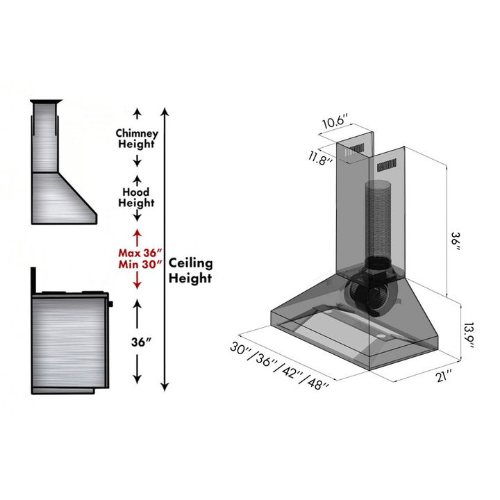 ZLINE 36” Designer Series Wall Mount Range Hood W/ 4-speed Motor