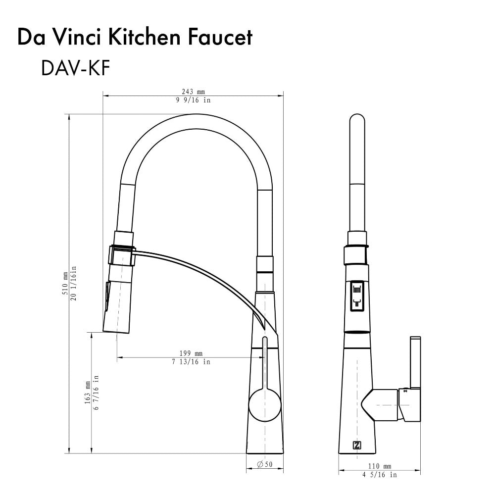 ZLINE Da Vinci Pull Down Single Handle Kitchen Faucet in Brushed Nickel (DAV-KF-BN)
