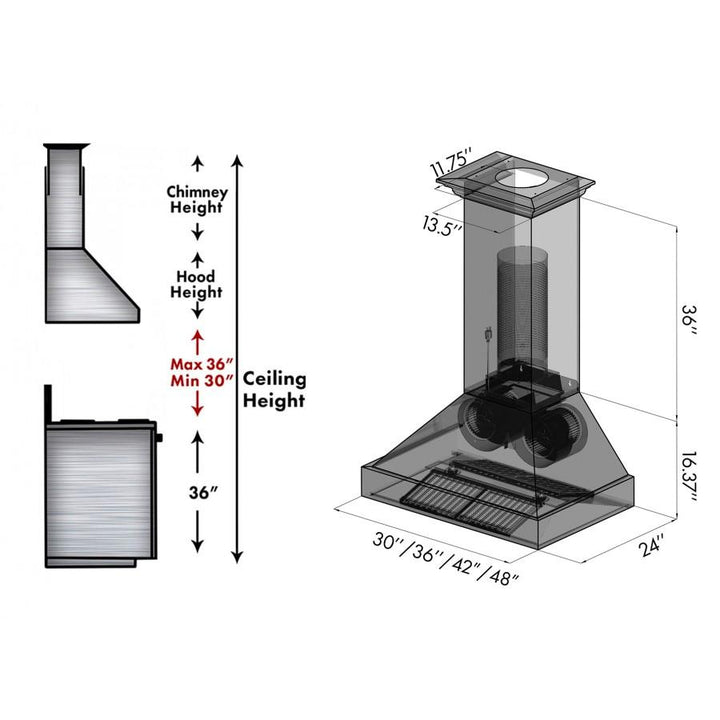 ZLINE 30” Wall Mount Range Hood Embossed Copper W/ Oil-Rubbed Bronze