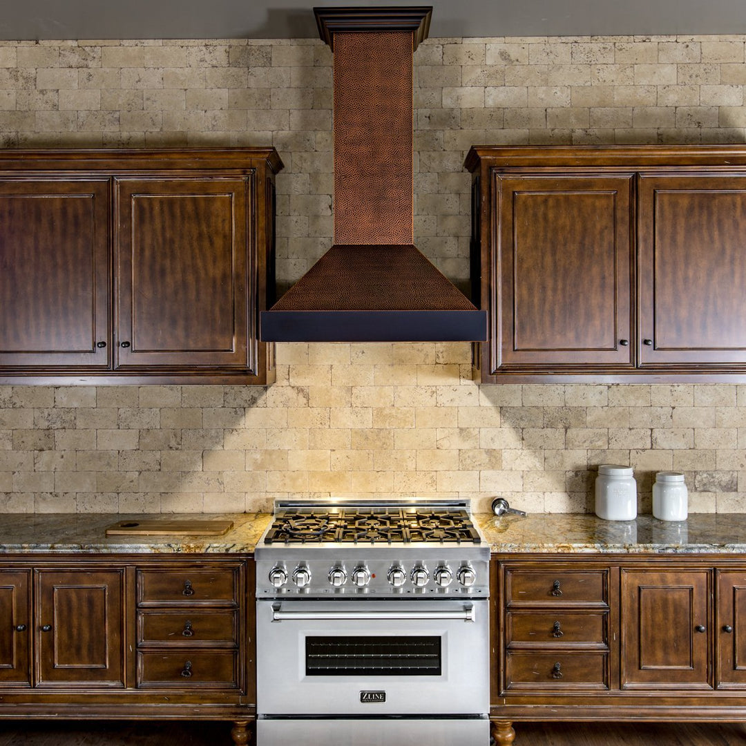 ZLINE 30” Wall Mount Range Hood Embossed Copper W/ Oil-Rubbed Bronze