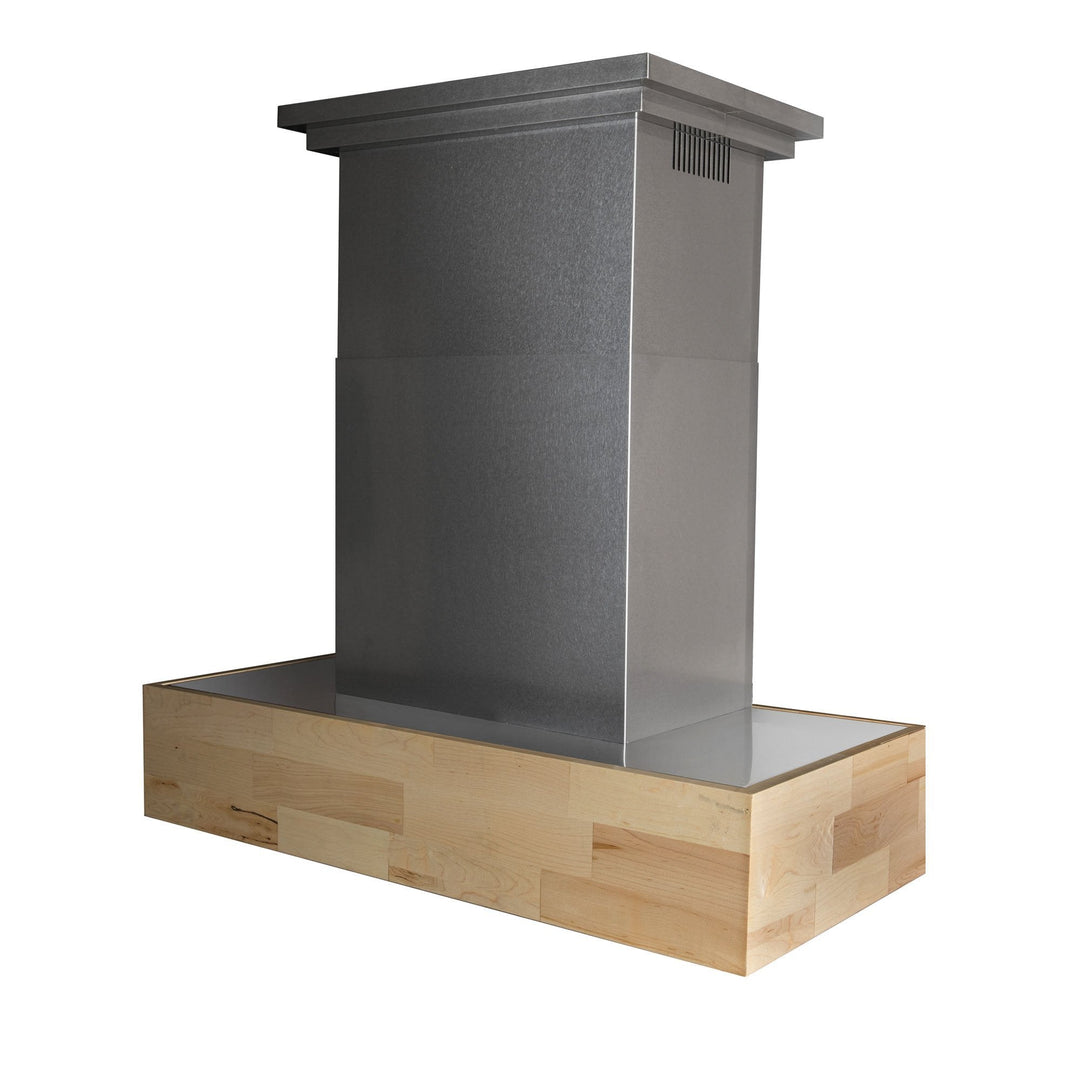 ZLINE 36” 2 Remote Blower Wooden Island Mount Range Hood Butcher Block