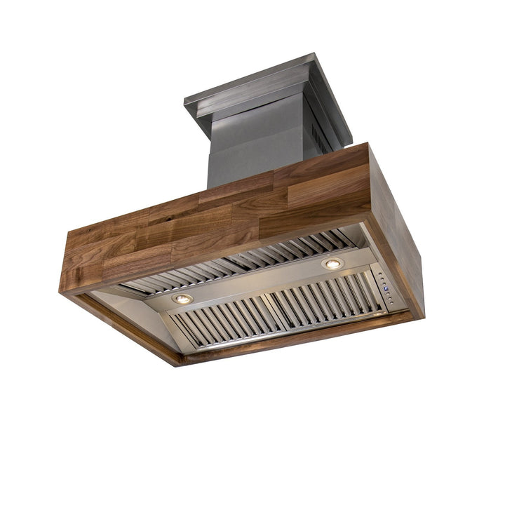 ZLINE 36” Convertible Wooden Island Mount Range Hood in Butcher Block