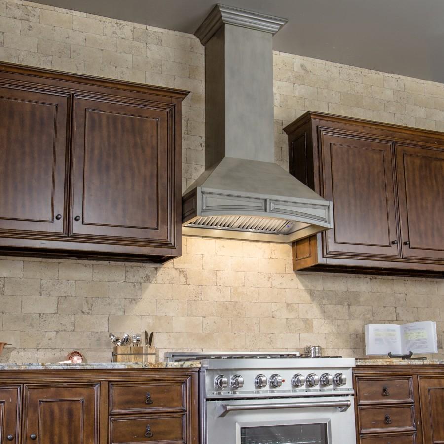 Wooden Wall Mount Range Hood in Distressed Gray - Includes Remote Motor ZLINE 30 in.