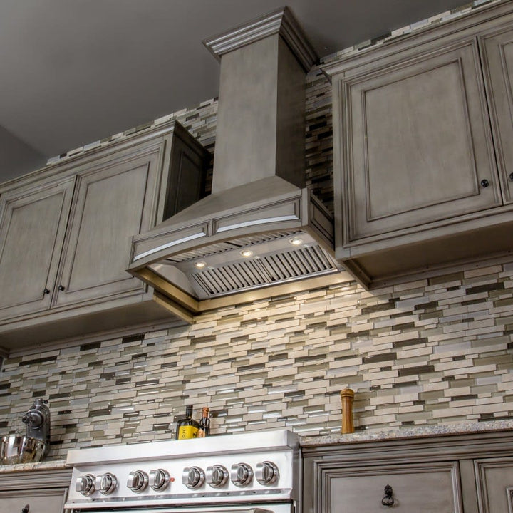 Wooden Wall Mount Range Hood in Distressed Gray - Includes Remote Motor ZLINE 30 in.