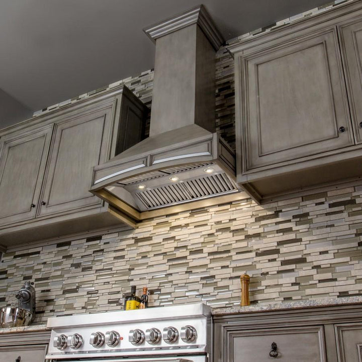 Wooden Wall Mount Range Hood in Distressed Gray - Includes Remote Motor ZLINE 30 in.