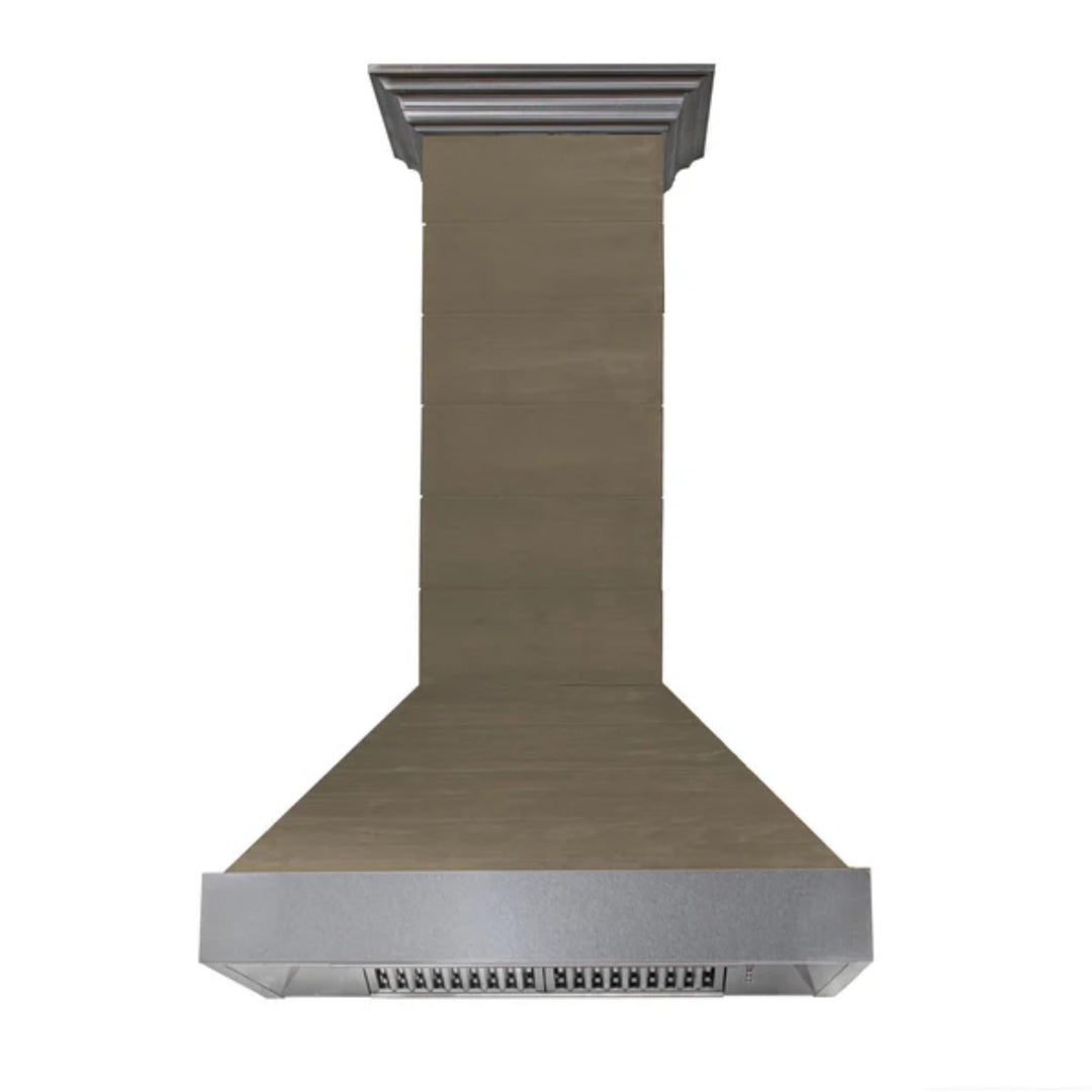 ZLINE 30" &amp; 36" Wooden Wall Mount Range Hoods in Rustic Shiplap Sunwashed Yellow with Stainless Steel Accents