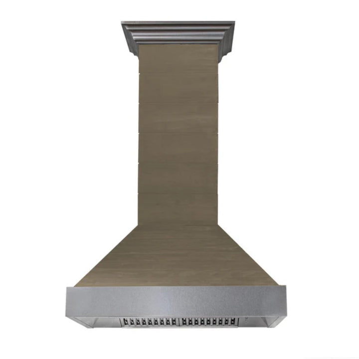 ZLINE 30" &amp; 36" Wooden Wall Mount Range Hoods in Rustic Shiplap Sunwashed Yellow with Stainless Steel Accents