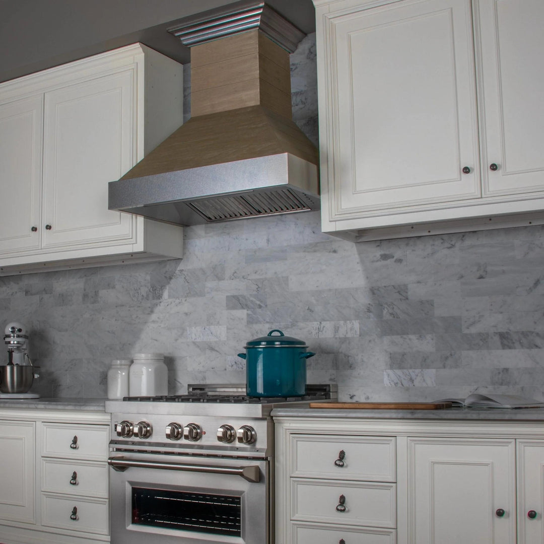 ZLINE 365YY 700 CFM Wooden Wall Mount Range Hood with Stainless Steel Accent