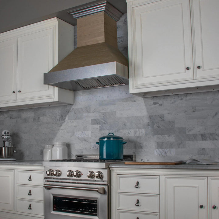 ZLINE 365YY 700 CFM Wooden Wall Mount Range Hood with Stainless Steel Accent