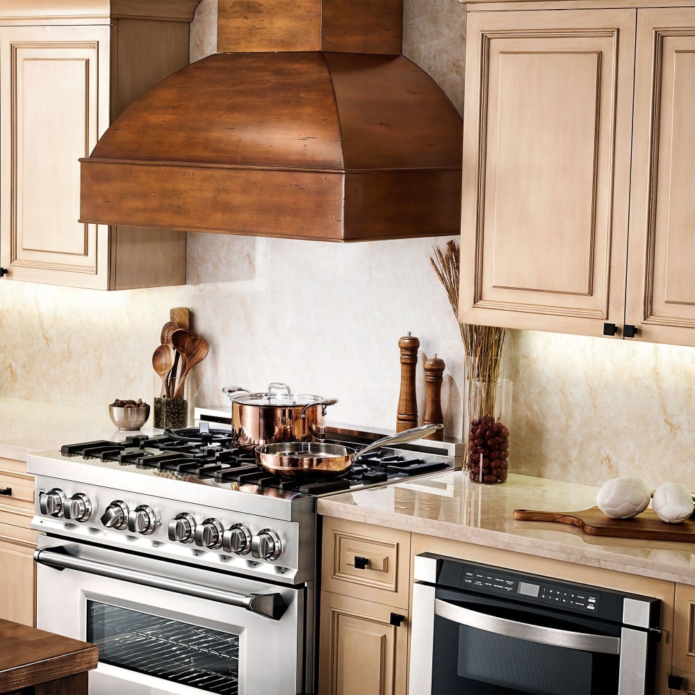 ZLINE 30" Wooden Wall Mount Range Hood W/Remote 4-Speed Motor in Walnut &amp; Hamilton