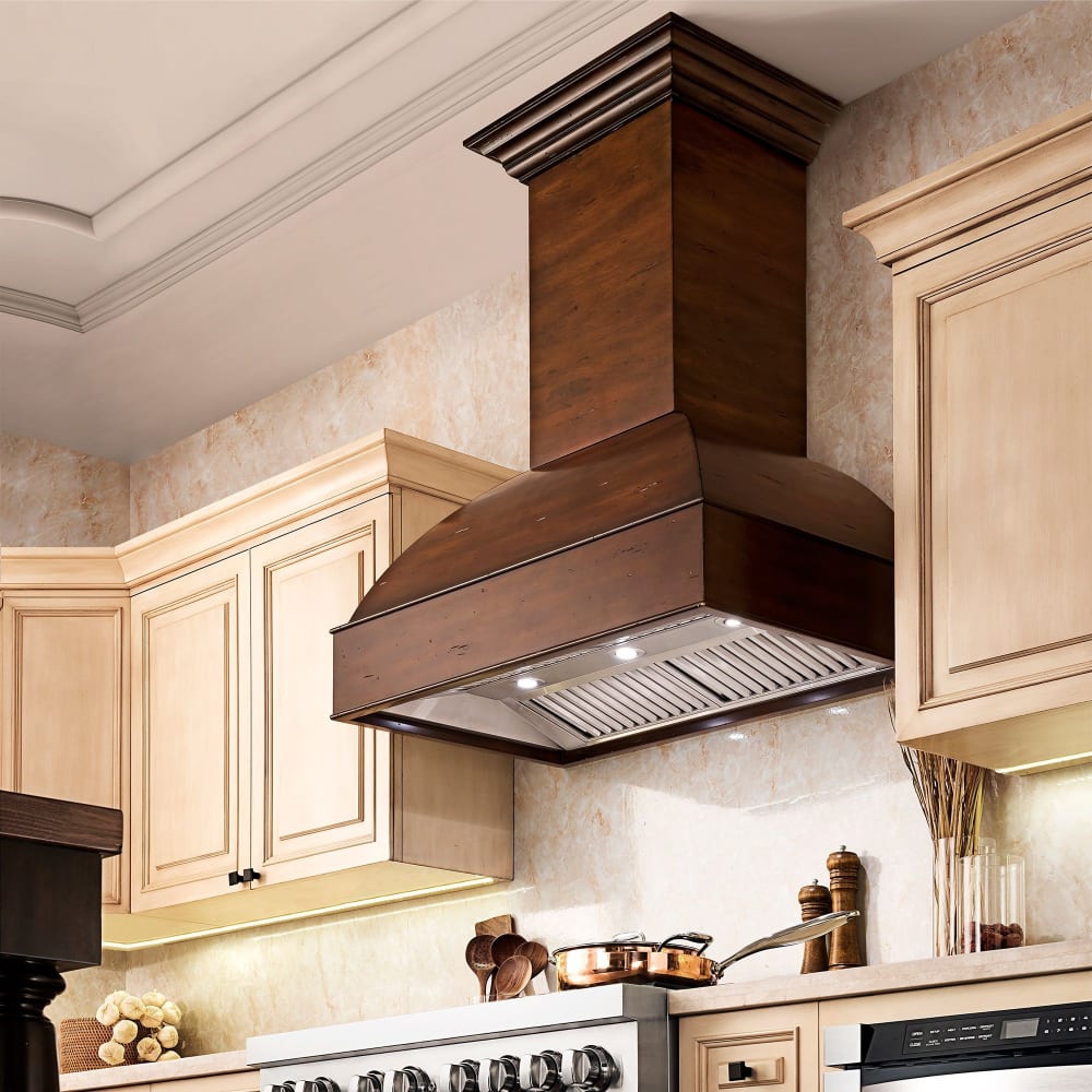 ZLINE 30" Wooden Wall Mount Range Hood W/Remote 4-Speed Motor in Walnut &amp; Hamilton