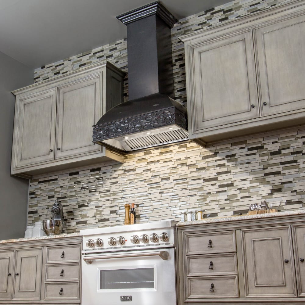 ZLINE 30" Wooden Wall Mount Range Hood with Remote 4-Speed Motor in Antigua-Toned