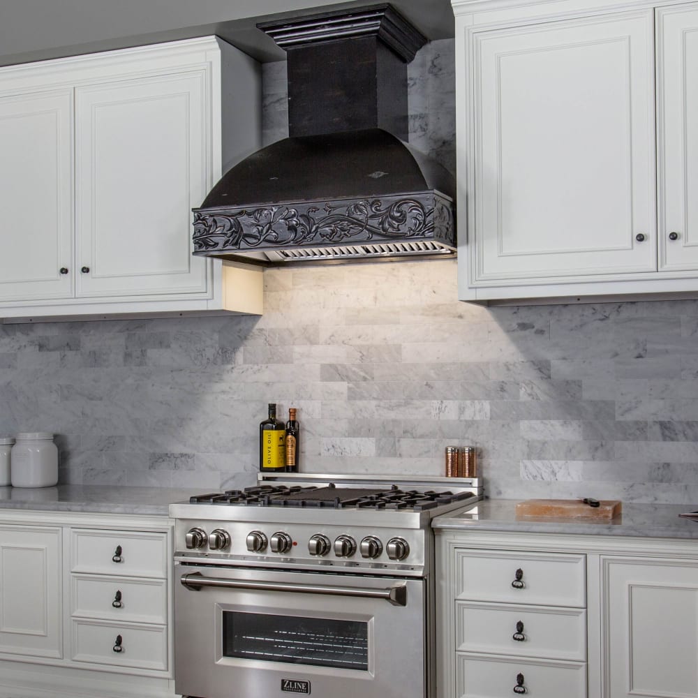 ZLINE 30" Wooden Wall Mount Range Hood with Remote 4-Speed Motor in Antigua-Toned