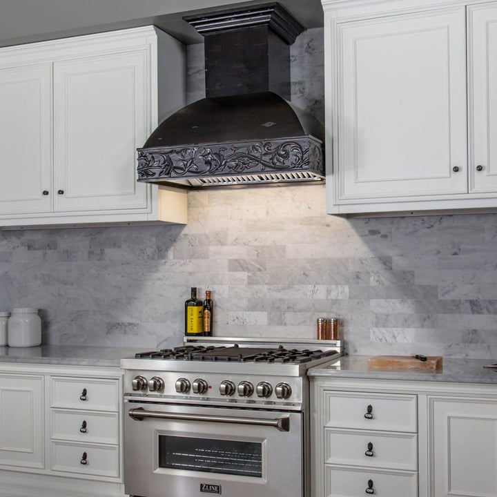 ZLINE 30" Wooden Wall Mount Range Hood with Remote 4-Speed Motor in Antigua-Toned