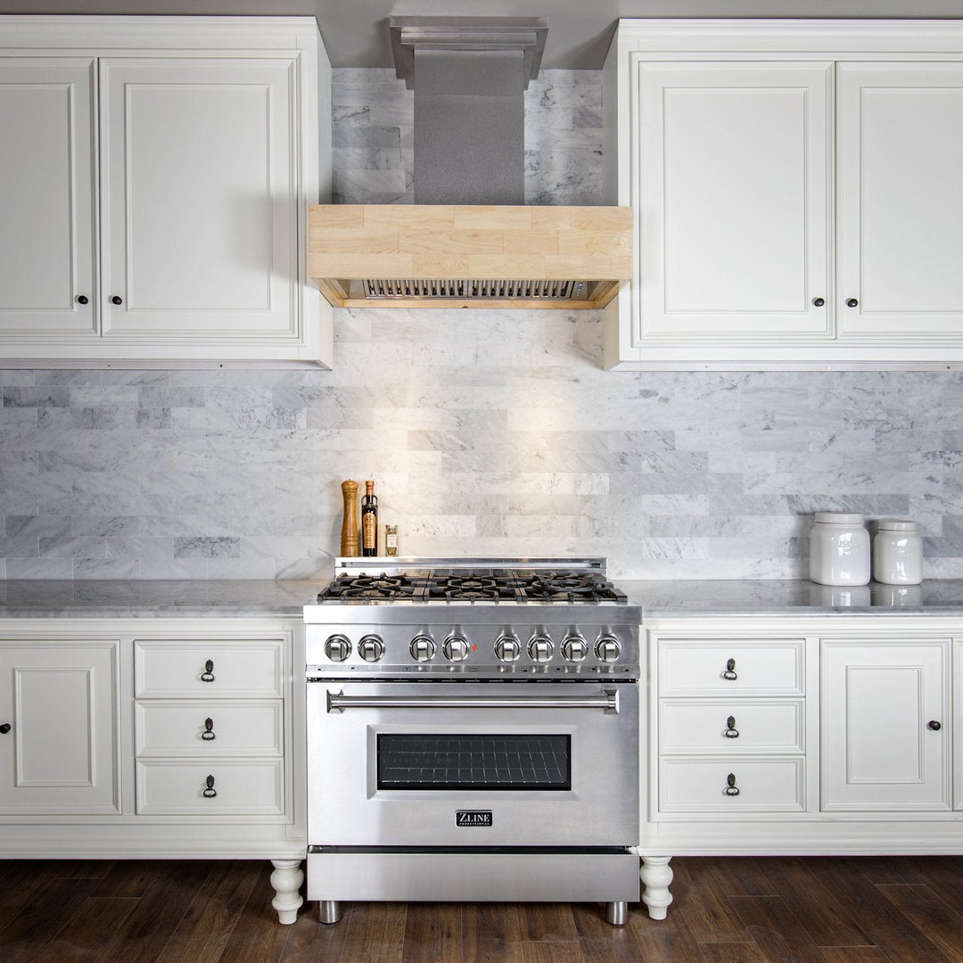 ZLINE 36” Convertible Wooden Wall Mount Range Hood in Butcher Block