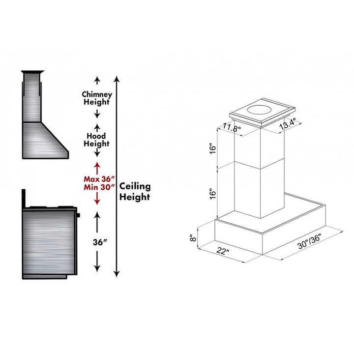 ZLINE 36” Convertible Wooden Wall Mount Range Hood in Butcher Block