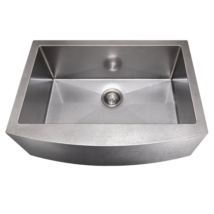 ZLINE 30" Zermatt Farmhouse Apron Mount Single Bowl DuraSnow® Stainless Steel Kitchen Sink with Bottom Grid, SAS-30S