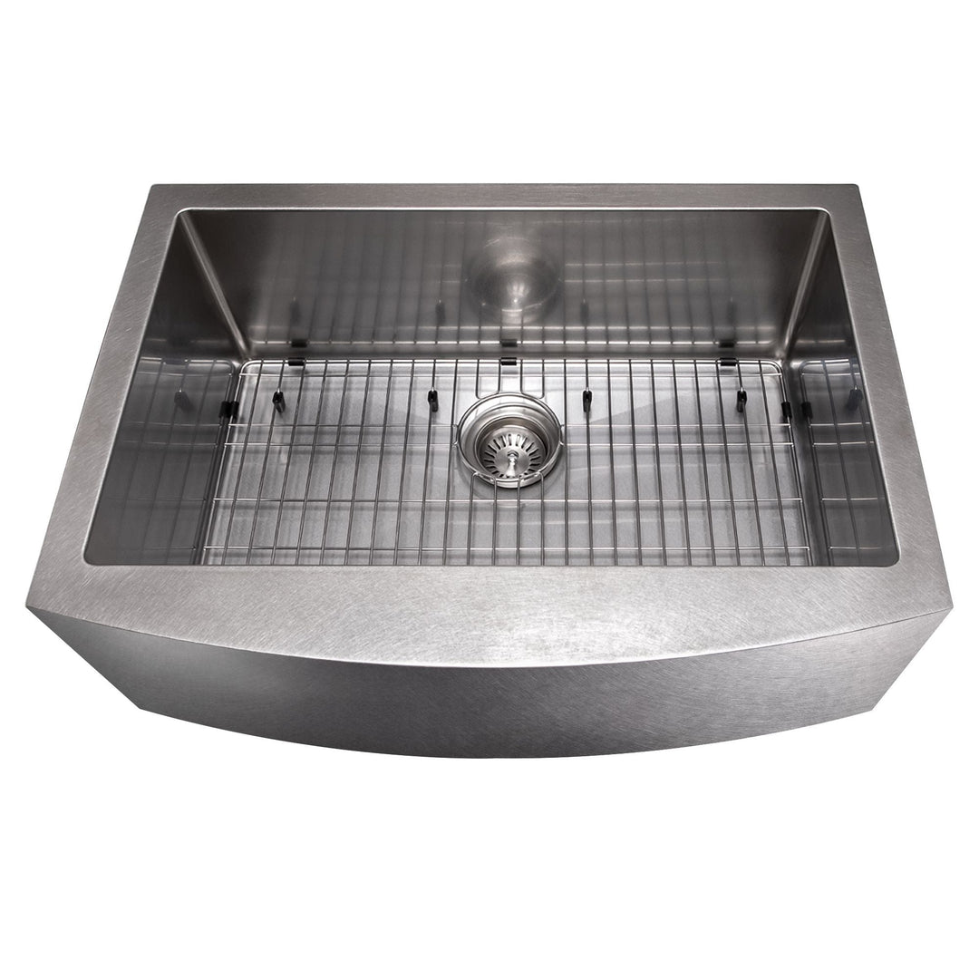 ZLINE 30" Zermatt Farmhouse Apron Mount Single Bowl DuraSnow® Stainless Steel Kitchen Sink with Bottom Grid, SAS-30S