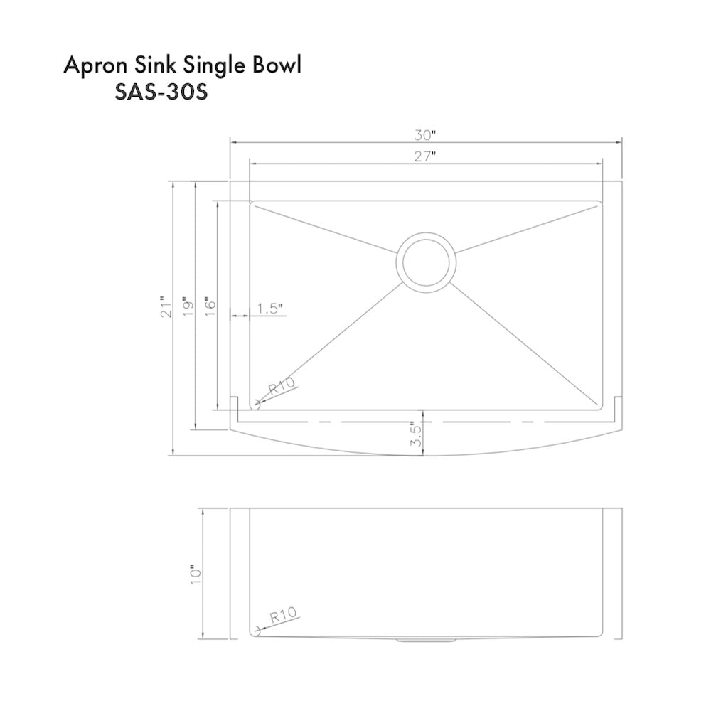 ZLINE 30 in. Zermatt Farmhouse Apron Mount Single Bowl Satin Stainless Steel Kitchen Sink with Bottom Grid (SAS-30S)