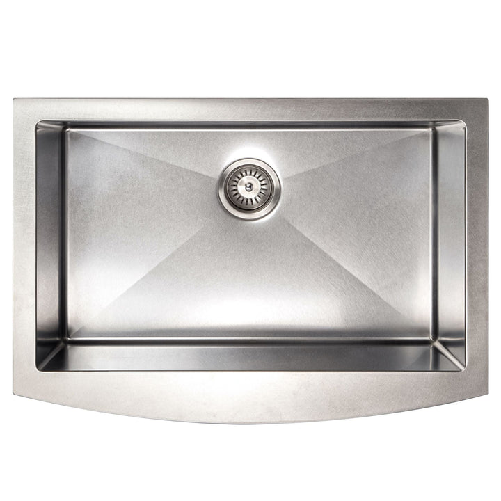 ZLINE 30" Zermatt Farmhouse Apron Mount Single Bowl DuraSnow® Stainless Steel Kitchen Sink with Bottom Grid, SAS-30S