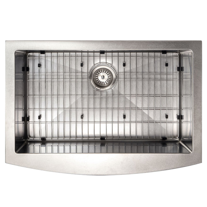 ZLINE 30" Zermatt Farmhouse Apron Mount Single Bowl DuraSnow® Stainless Steel Kitchen Sink with Bottom Grid, SAS-30S