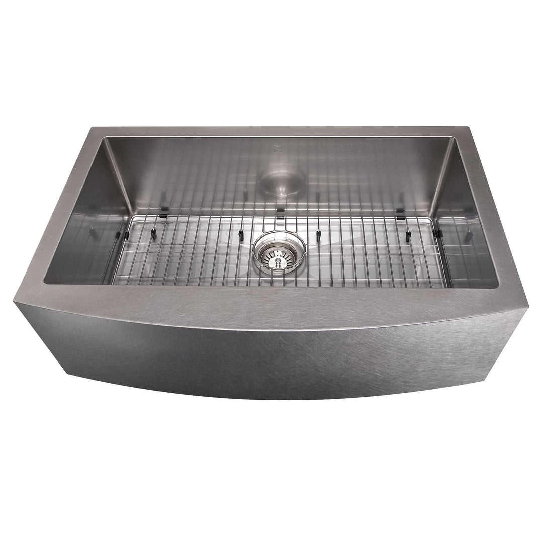 ZLINE 33 in. Vail Farmhouse Apron Mount Single Bowl DuraSnow® Stainless Steel Kitchen Sink with Bottom Grid, SAS-33S