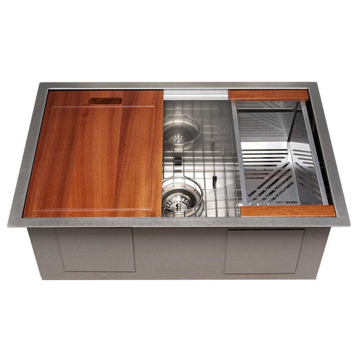 ZLINE 27 in. Garmisch Undermount Single Bowl DuraSnow® Stainless Steel Kitchen Sink with Bottom Grid and Accessories, SLS-27S