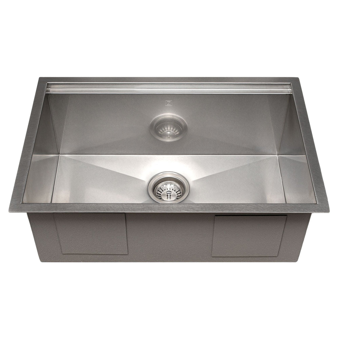 ZLINE 27 in. Garmisch Undermount Single Bowl DuraSnow® Stainless Steel Kitchen Sink with Bottom Grid and Accessories, SLS-27S