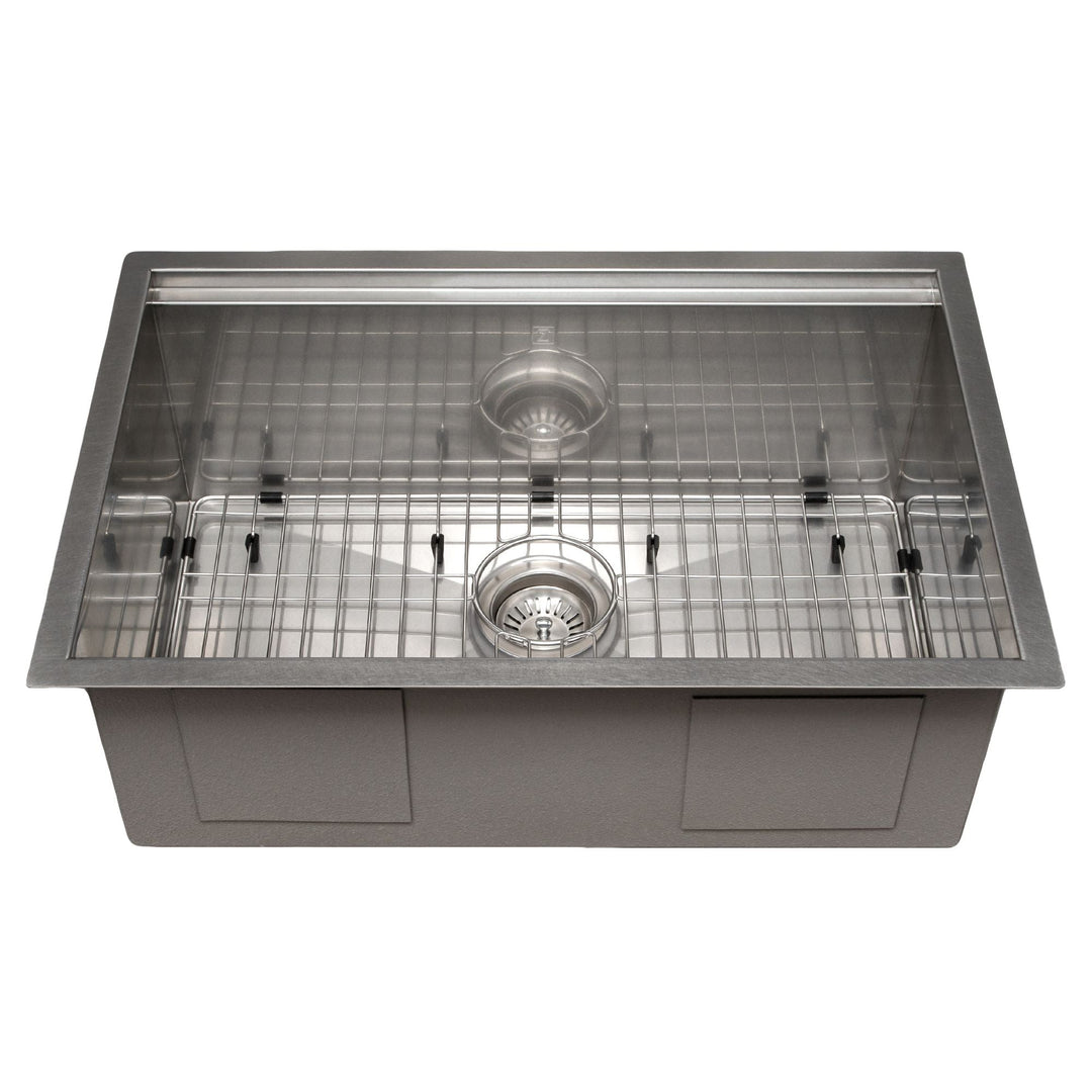 ZLINE 27 in. Garmisch Undermount Single Bowl DuraSnow® Stainless Steel Kitchen Sink with Bottom Grid and Accessories, SLS-27S