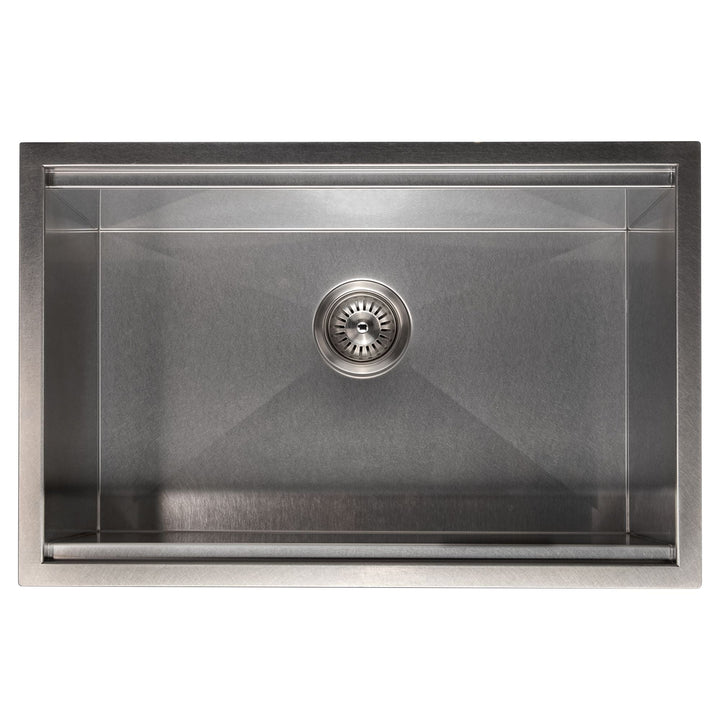 ZLINE 27 in. Garmisch Undermount Single Bowl DuraSnow® Stainless Steel Kitchen Sink with Bottom Grid and Accessories, SLS-27S