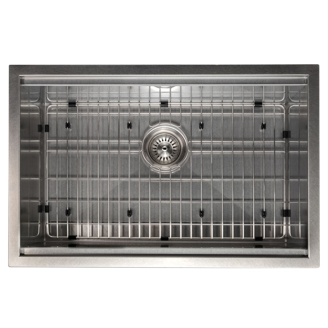 ZLINE 27 in. Garmisch Undermount Single Bowl DuraSnow® Stainless Steel Kitchen Sink with Bottom Grid and Accessories, SLS-27S