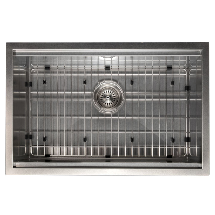 ZLINE 27 in. Garmisch Undermount Single Bowl DuraSnow® Stainless Steel Kitchen Sink with Bottom Grid and Accessories, SLS-27S