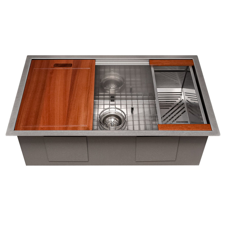 ZLINE 30 in. Garmisch Undermount Single Bowl DuraSnow® Stainless Steel Kitchen Sink with Bottom Grid and Accessories, SLS-30S