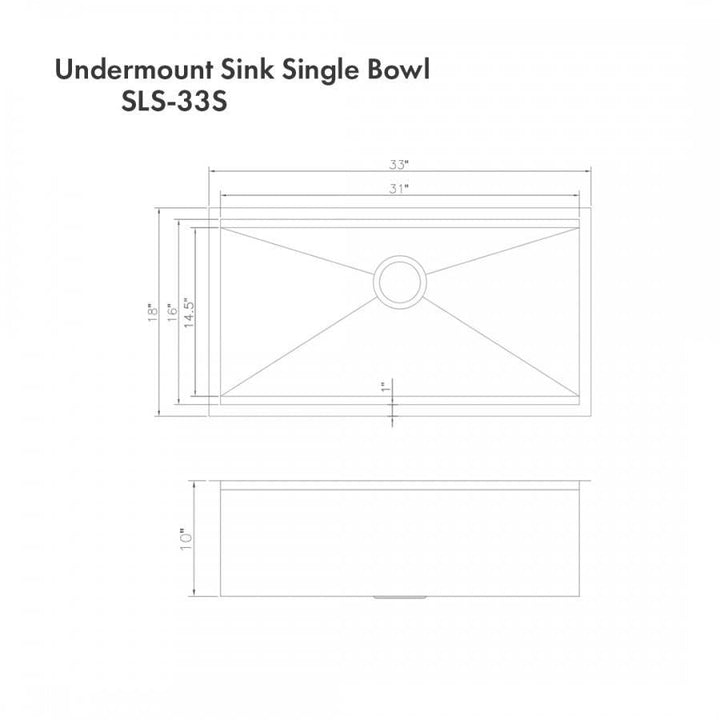 ZLINE 33 in. Garmisch Undermount Single Bowl DuraSnow® Stainless Steel Kitchen Sink with Bottom Grid and Accessories, SLS-33S