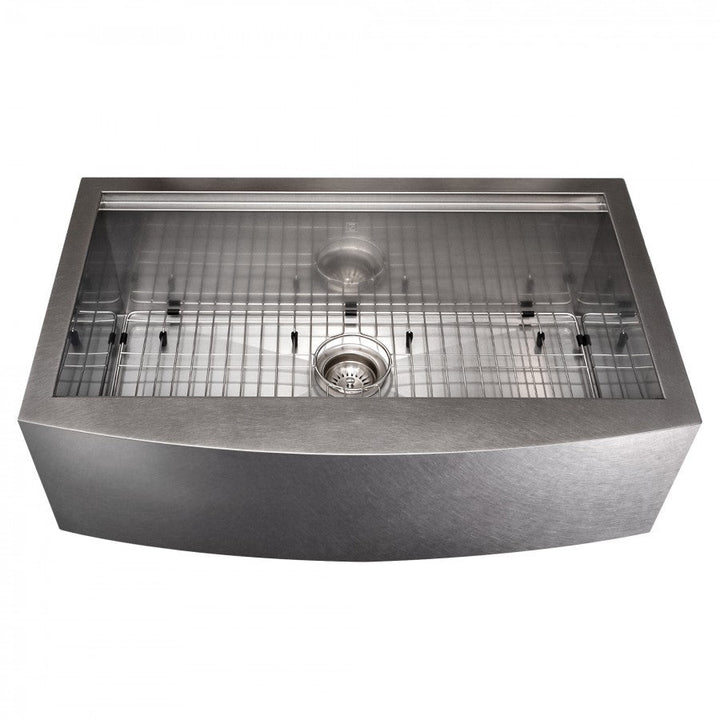 ZLINE 33 in. Moritz Farmhouse Apron Mount Single Bowl DuraSnow® Stainless Steel Kitchen Sink with Bottom Grid and Accessories, SLSAP-33S