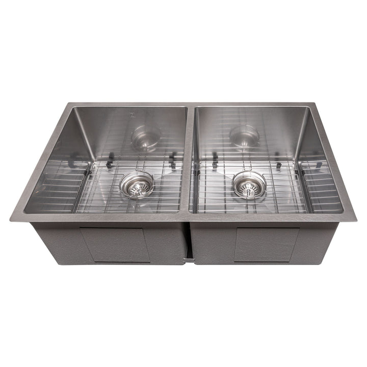 ZLINE 33 in. Anton Undermount Double Bowl DuraSnow® Stainless Steel Kitchen Sink with Bottom Grid, SR50D-33S