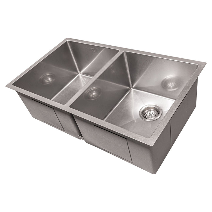 ZLINE 33 in. Anton Undermount Double Bowl DuraSnow® Stainless Steel Kitchen Sink with Bottom Grid, SR50D-33S