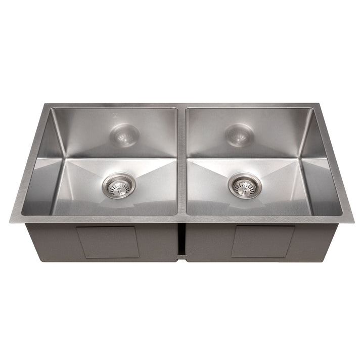 ZLINE 36 in. Anton Undermount Double Bowl DuraSnow® Stainless Steel Kitchen Sink with Bottom Grid, SR50D-36S