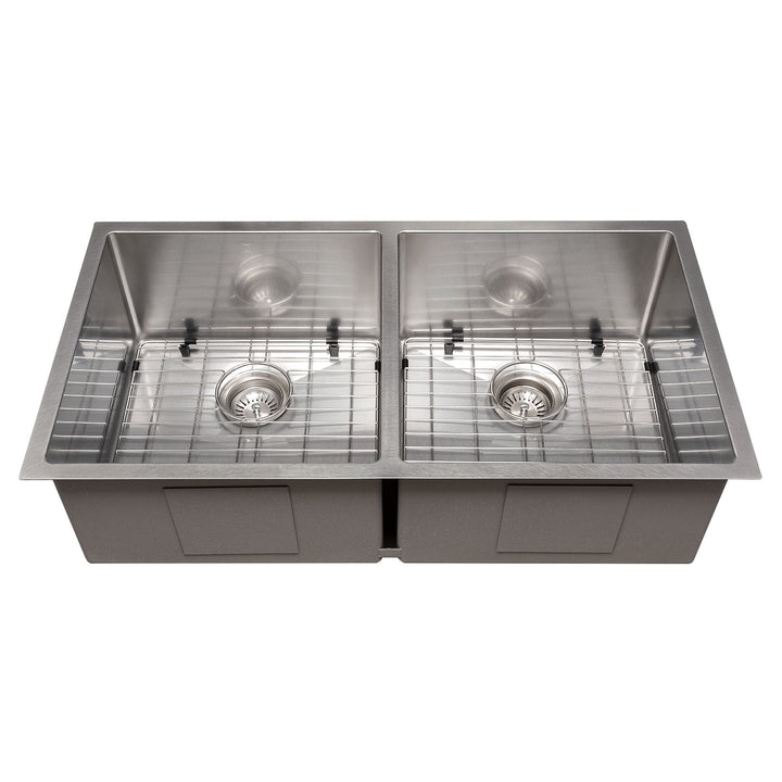 ZLINE 36 in. Anton Undermount Double Bowl DuraSnow® Stainless Steel Kitchen Sink with Bottom Grid, SR50D-36S