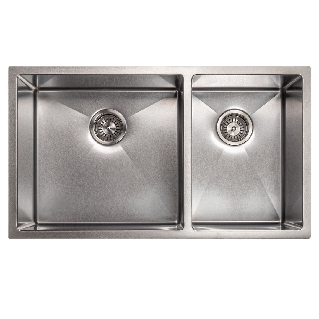 ZLINE 33 in. Chamonix Undermount Double Bowl DuraSnow® Stainless Steel Kitchen Sink with Bottom Grid, SR60D-33S